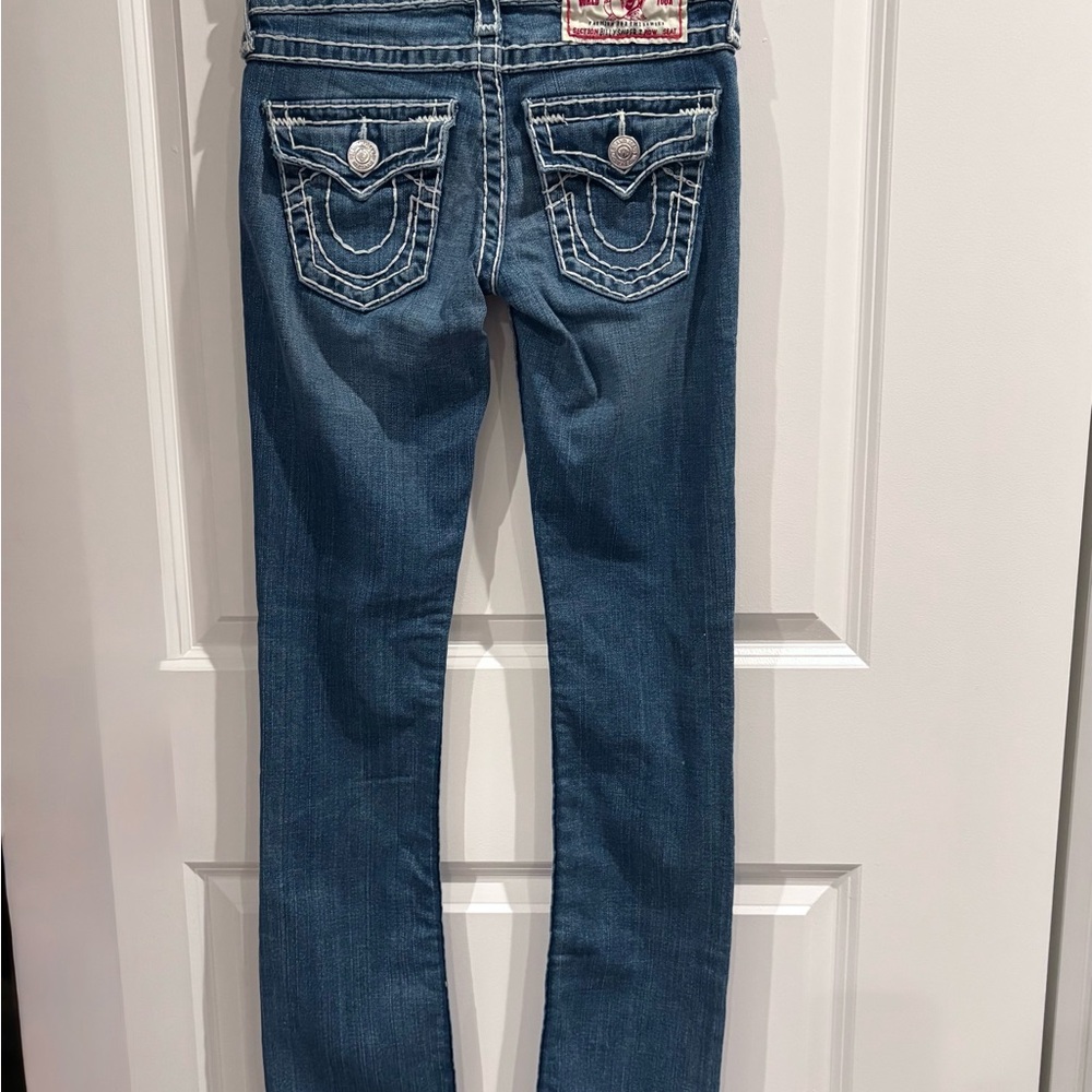 True Religion Billy T “Double Stitching” Blue Straight Legged Jeans Size 25